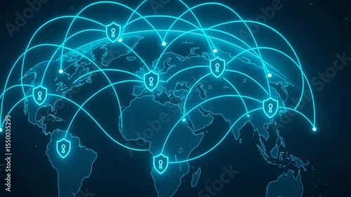 A digital representation showcasing global interconnectedness and security with network lines connecting various locations, symbolizing online safety and data protection.