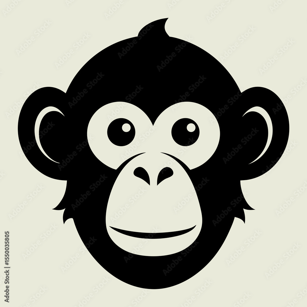 Monkey Face Silhouette Vector Illustration on Light Background Monkey Face Silhouette Vector Illustration on Light Background