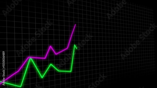 Animated currency charts, dollar and euro exchange rate trends, rising green and purple graph motion, forex market animation