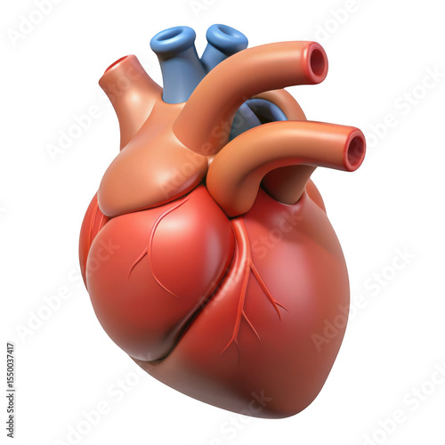 3D Rendered human heart anatomy model isolated on transparent background