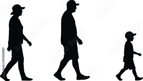 Silhouettes, family, walking, together clothing, unity, generation, concept, lifestyle, profile, background, group, journey, togetherness, shadows, street, walking people, man, woman, child, side view