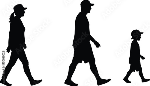 Silhouettes, family, walking, unity, casual, scene, street, motion, side view, parenting, father, mother, journey, lifestyle, together, generational, casual wear, harmony, relationship, love