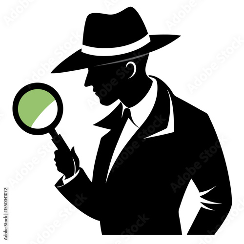"Private investigator looking through magnifying glass silhouette" 