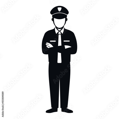 "Security guard standing with crossed arms silhouette" on a white background
