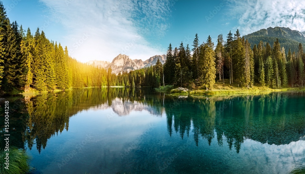 Fototapeta premium lake in the forest panorama natural background