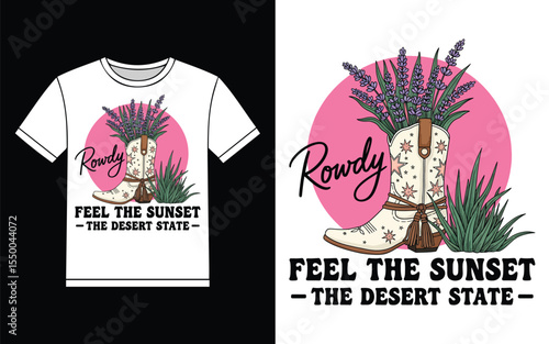 Rowdy desert sunset t shirt design vector illustration