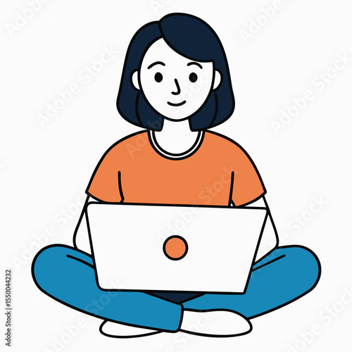 Focused woman sitting and diligently working on her laptop, concentrating on a task.