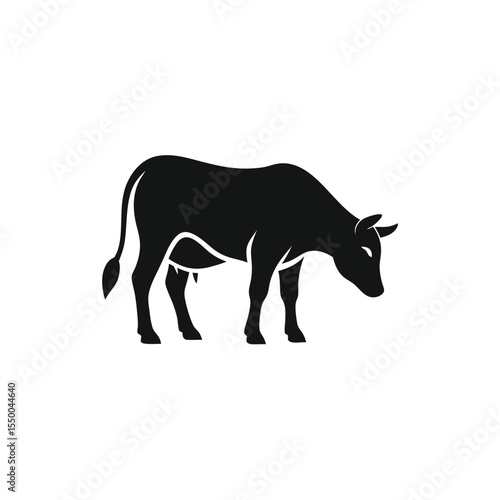 silhouette grazing cow with tail doodle logo