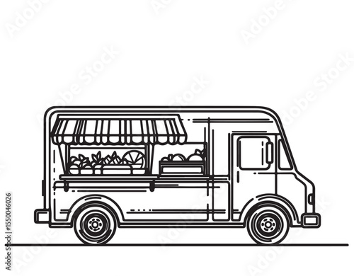 Street food truck sketch. Hand drawn line art vector illustration