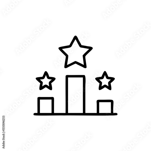 Handdrawn Line Art Icon Three Stars Ranking Award Podium First Place Success Achievement