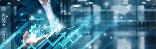Fotografie Businessman holding digital transformation icon and intelligent infrastructure g