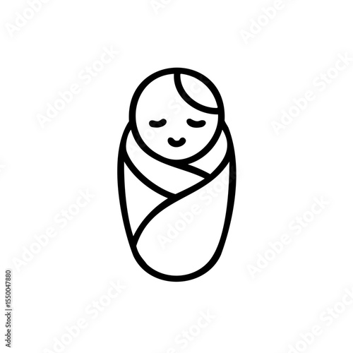 Handdrawn Line Art Newborn Baby Swaddled Sleeping Cute Infant vector
