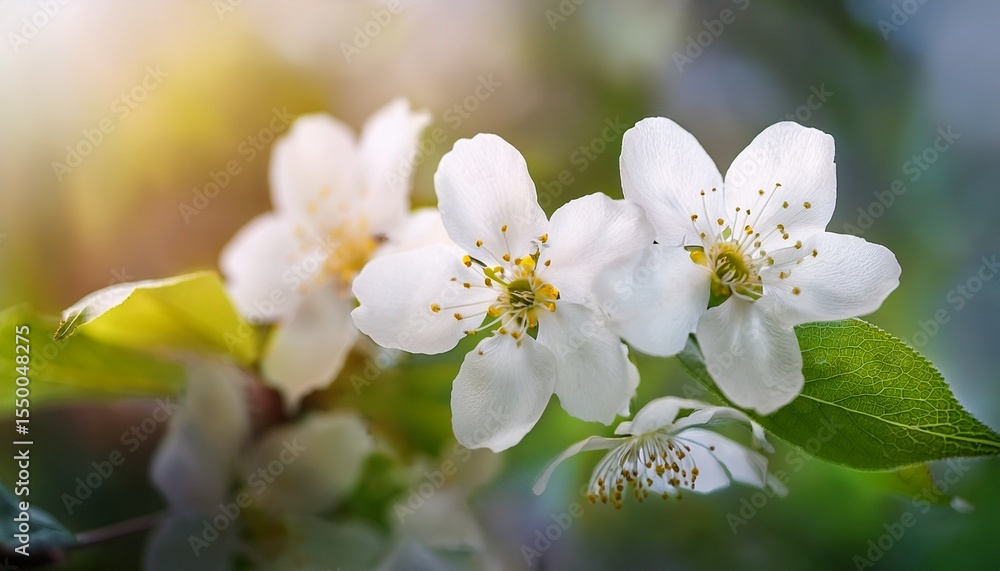 Obraz premium close up white prunus padus flowers in front of a blurred background