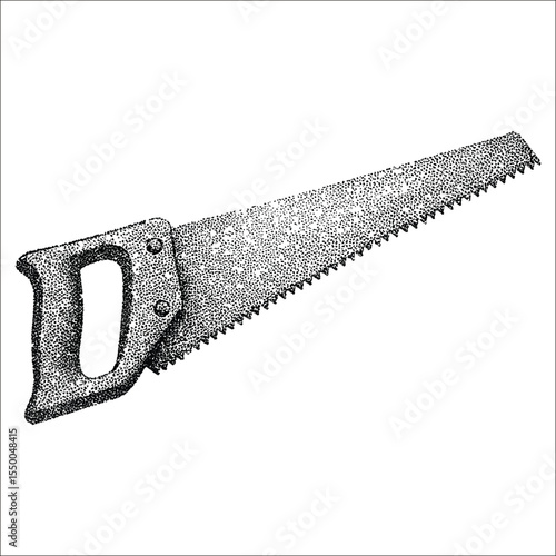 Hand Saw Illustration: A hand saw, depicted with meticulous detail, its sharp teeth glinting. Capturing its essential functionality.