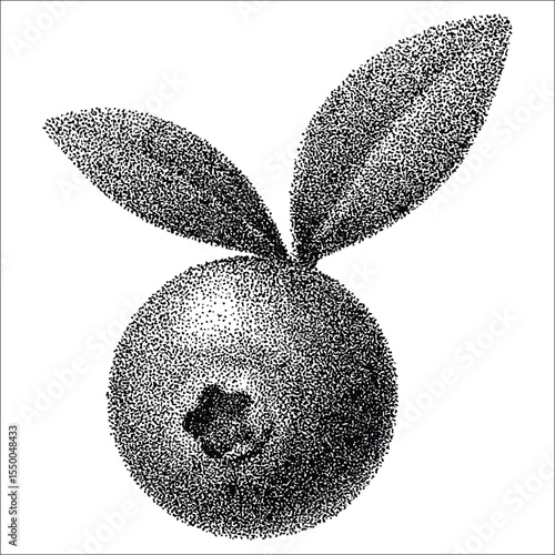 Delicious Single Blueberry: A captivating illustration showcasing a single, fresh blueberry, complete with leaves, capturing a natural and appetizing feel.