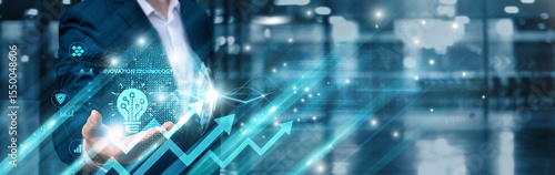 Fotografía Businessman holding innovation technology icon and intelligent infrastructure gl