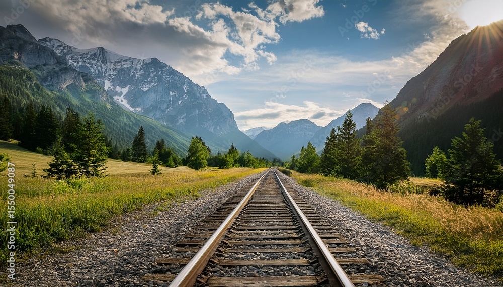 Fototapeta premium railroad tracks leading to mountains