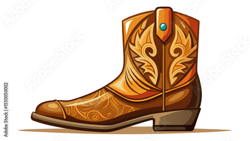 A square toe defines this man’s simple cowboy boot, made from soft brown leather. Floating above a white background, the boot radiates clarity, tradition, and rural dignity.

