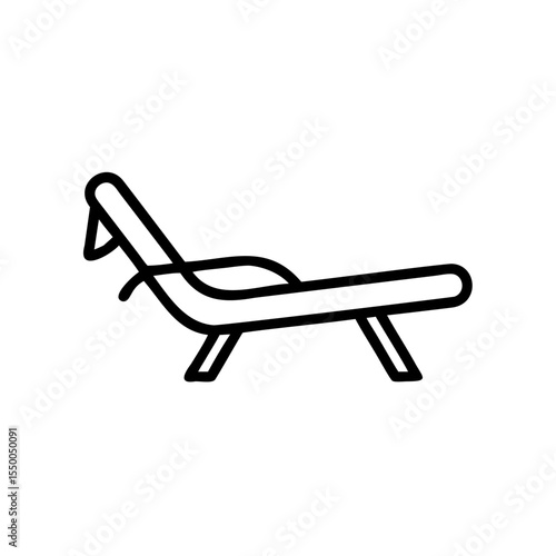 Handdrawn Line Art Lounger Chair Beach Recliner Summer Relaxing Icon Symbol vector