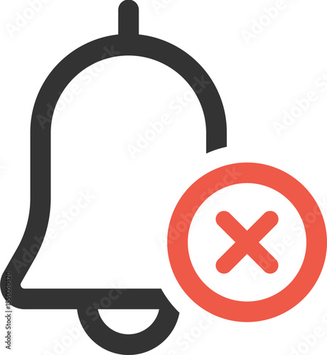 Disable Notifications Bell Icon with Cross Mark - Simple Vector Graphic