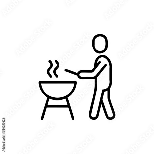 Handdrawn Line Art Person Cooking on Barbecue Grill vector