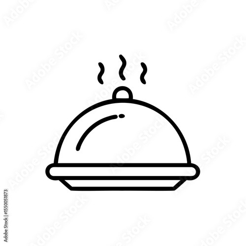 Handdrawn Line Art Steaming Restaurant Dome Platter Food Service Icon vector