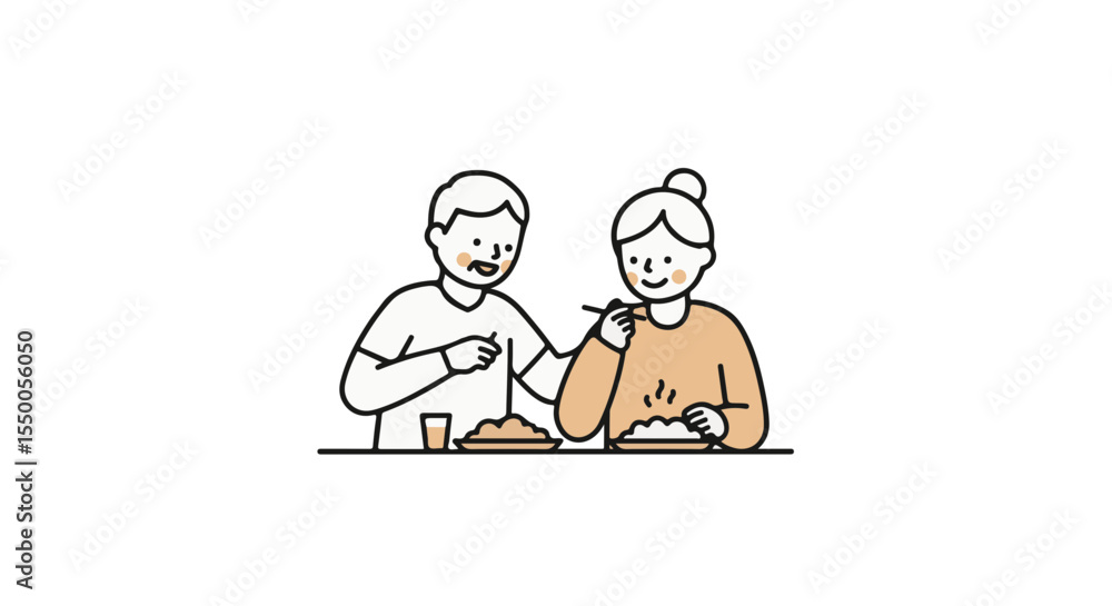 A happy couple sharing a meal at the table. A happy couple sharing a meal at the table.