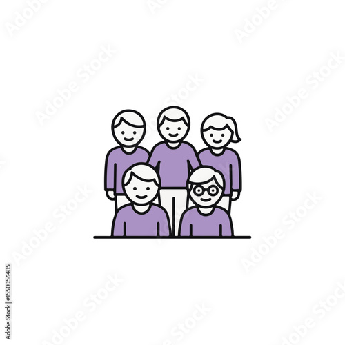 A minimalist illustration of a group of people standing together.
