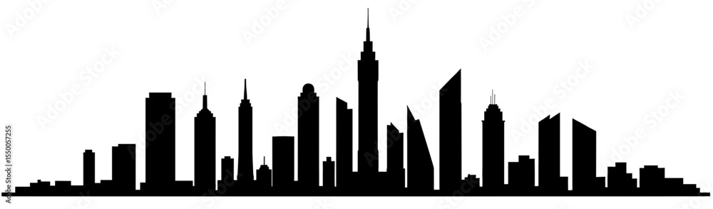 Naklejka premium Vector illustration of black skyline cityscape silhouette on transparent background