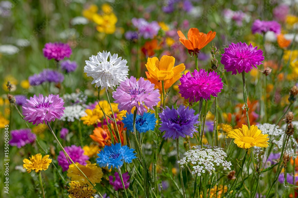 Colorful Wildflower Cluster Blooms in a Natural Meadow Landscape Colorful Wildflower Cluster Blooms in a Natural Meadow Landscape