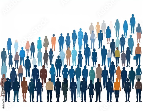 Silhouettes of diverse people symbolize population growth and demographic change. 