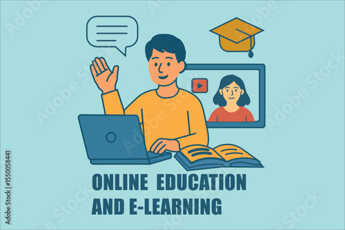 Student participates in e-learning with a laptop and video lesson, highlighting the benefits of online education and virtual classroom experiences.