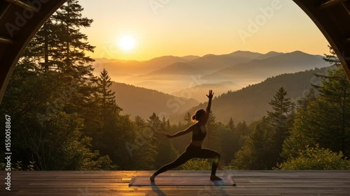 Sunrise Yoga Pose Amidst Majestic Mountains