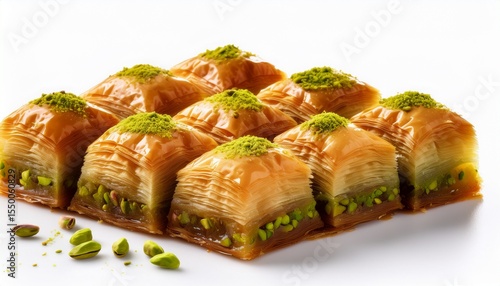 turkish pistachio baklava isolated on a white background a variety of turkish sweet baklava