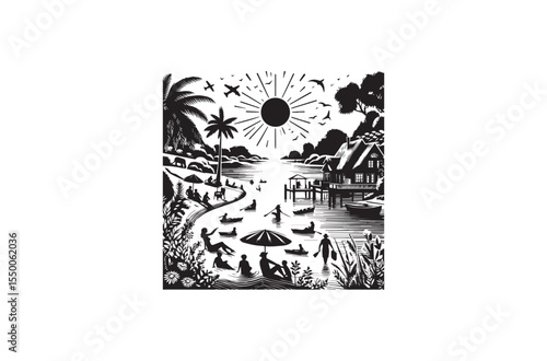 An modest straightforward summer day life  silhouette on a white backdrop Basic black-and-white 
