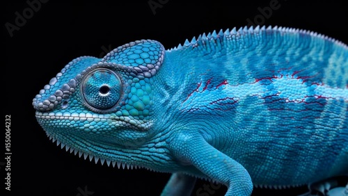Vibrant chameleon changes skin color from green to blue macro detail studio shot