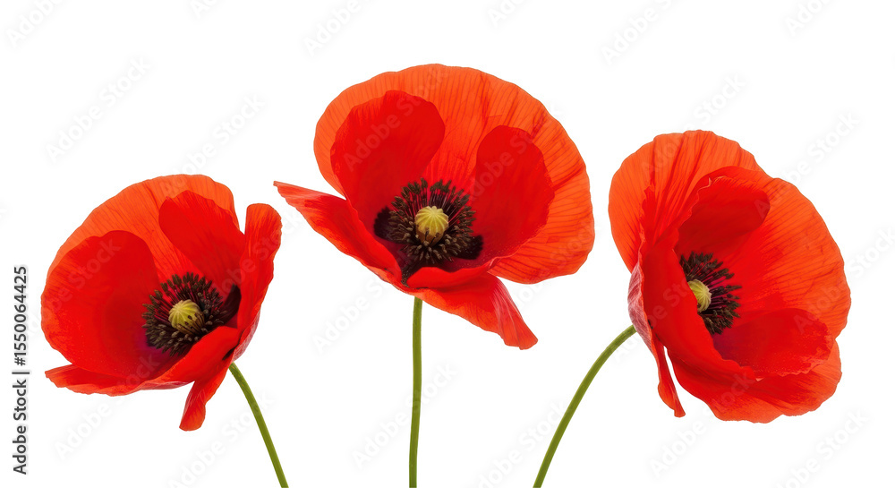 Fototapeta premium Isolated Three Red Poppy Flowers