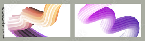 Futuristic abstract bright volumetric background. Waves, lines. Creative modern background. Set of two covers. Cover design, wallpaper, background Vector EPS