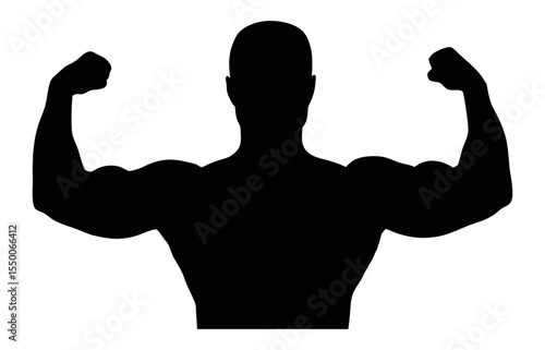 Bodybuilder silhouette flexing muscles strong man fitness gym workout bodybuilding exercise power