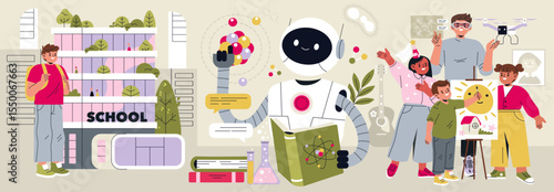 Educational Technology in School Vector Illustration
