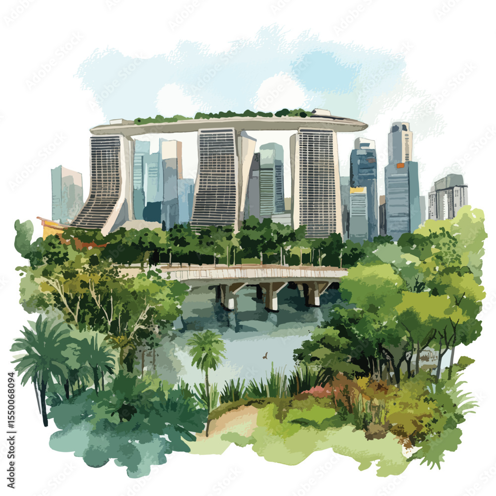 Fototapeta premium watercolor illustration of Singapore clipart isolated