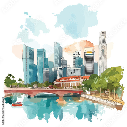 watercolor illustration of Singapore clipart isolated