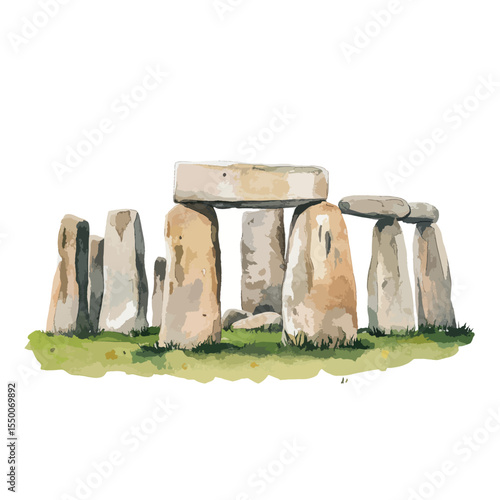 watercolor illustration of Stonehenge clipart isolated