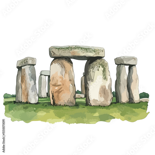 watercolor illustration of Stonehenge clipart isolated
