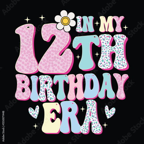 фотографія Festive Twelfth Birthday Design Pastel Retro Colors  Fun Typography Girl Party D
