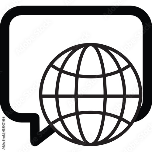 Global Communication Icon with Speech Bubble and Globe – Online Chat, Internet Messaging, and Worldwide Connectivity Concept