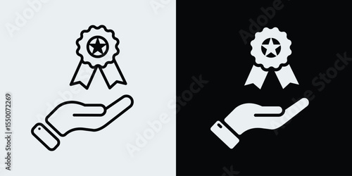 Hand holding award ribbon icon