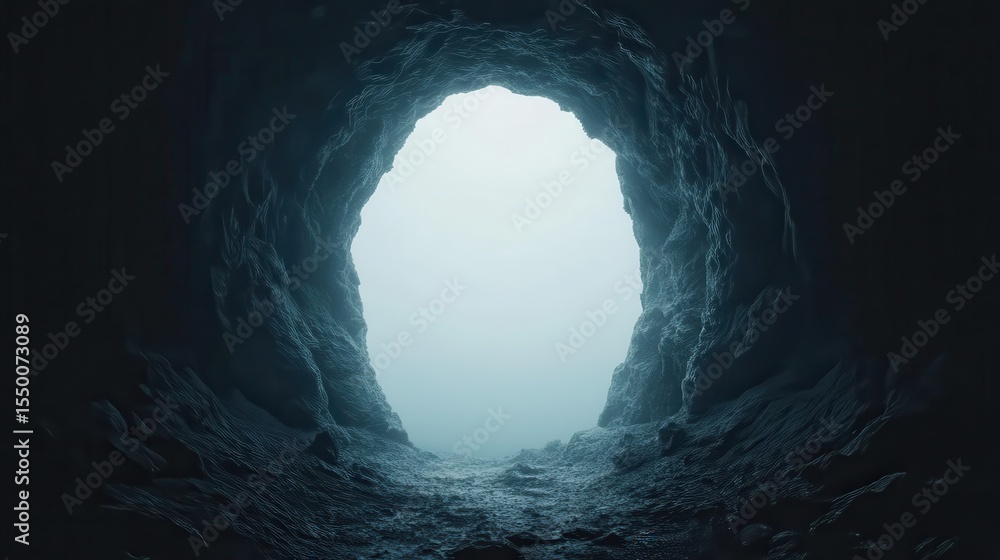 Fototapeta premium A captivating view of a cavernous entrance illuminated by soft, diffused light, inviting viewers to ponder the hidden wonders and secrets that lay within the depths of the cave.
