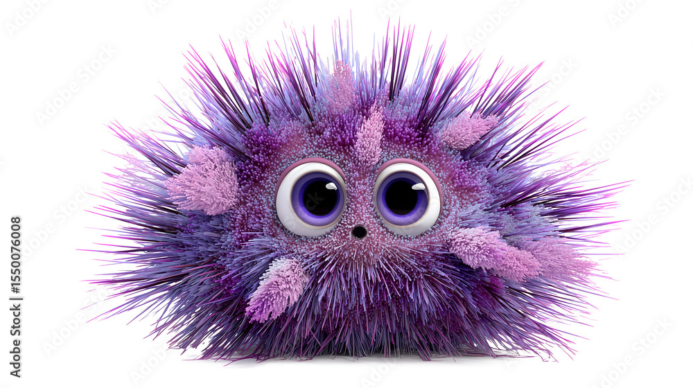 Large sea urchin with striking purple spikes vividly displayed on a plain background, showcasing its unique features Large sea urchin with striking purple spikes vividly displayed on a plain background, showcasing its unique features