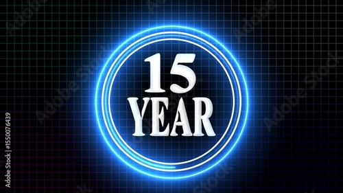 15 Year Anniversary Celebration Graphic Neon Grid Background with 15-Year Milestone.